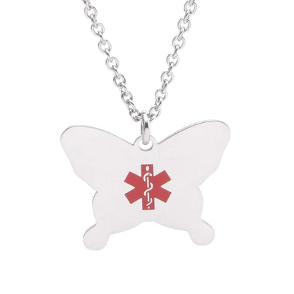 stainless steel Butterfly charm Medical ID Necklace for Boy and Girls