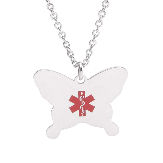 stainless steel Butterfly charm Medical ID Necklace for Boy and Girls