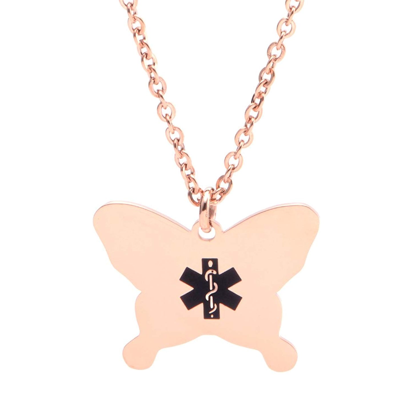 stainless steel Butterfly charm Medical ID Necklace for Boy and Girls
