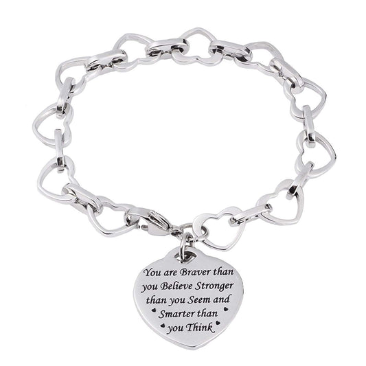 LinnaLove Heart to Heart Inspirational bracelet-You are Braver than you gift for Mom,girl
