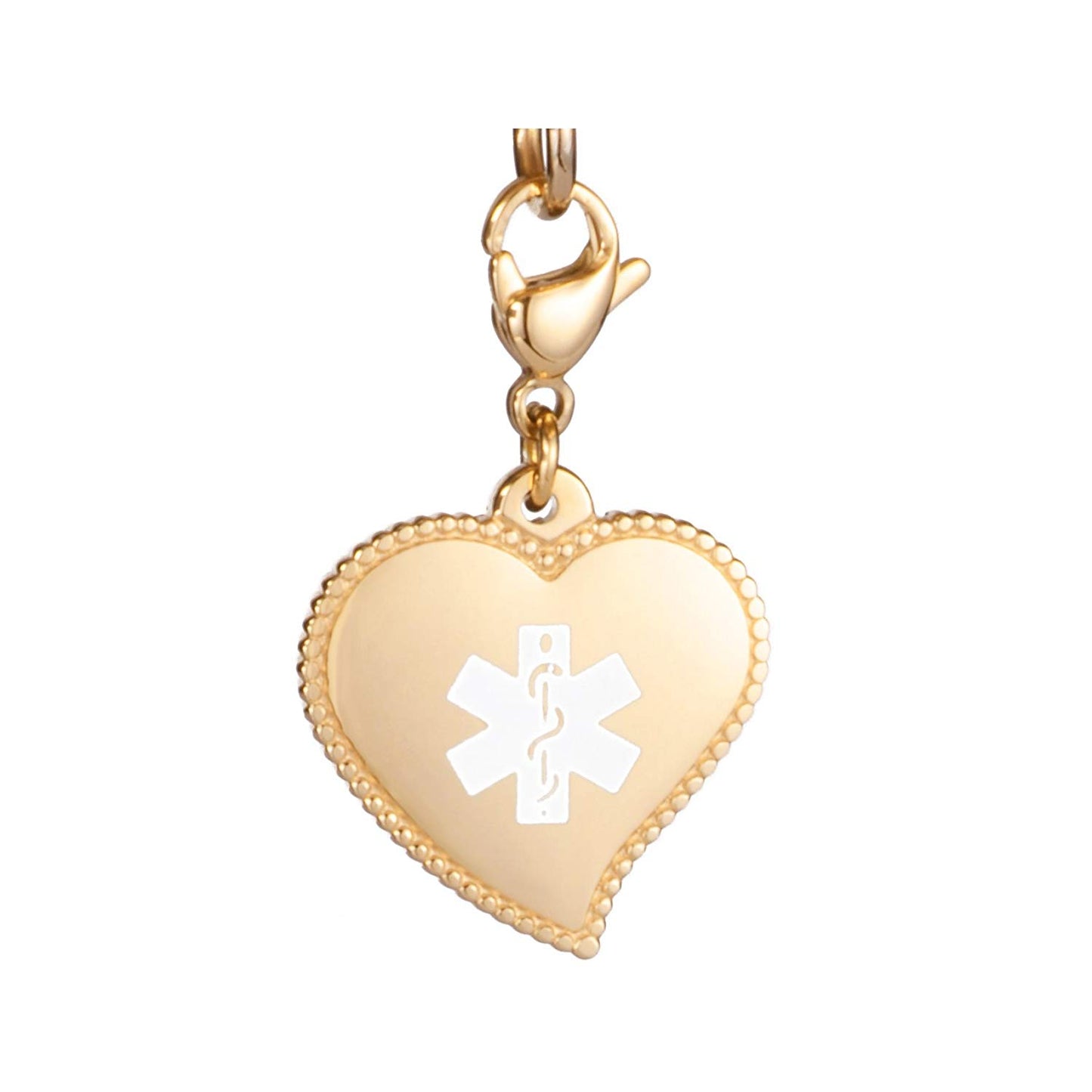 LinnaLove Heart-Shaped Medical Alert Charm with Lobster Clasp for Bracelets and Necklaces