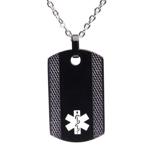 Free Engraving Black Dog Tag Medical ID Necklace for Men & Women