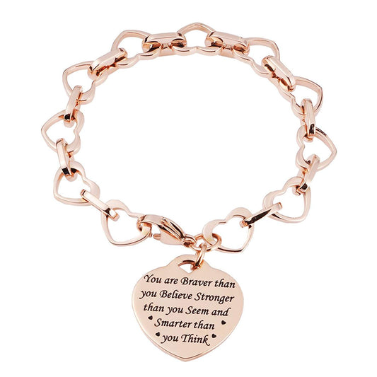 LinnaLove Heart to Heart Inspirational bracelet-You are Braver than you gift for Mom,girl,Birthdays, anniversaries, festivals and important days(RG)