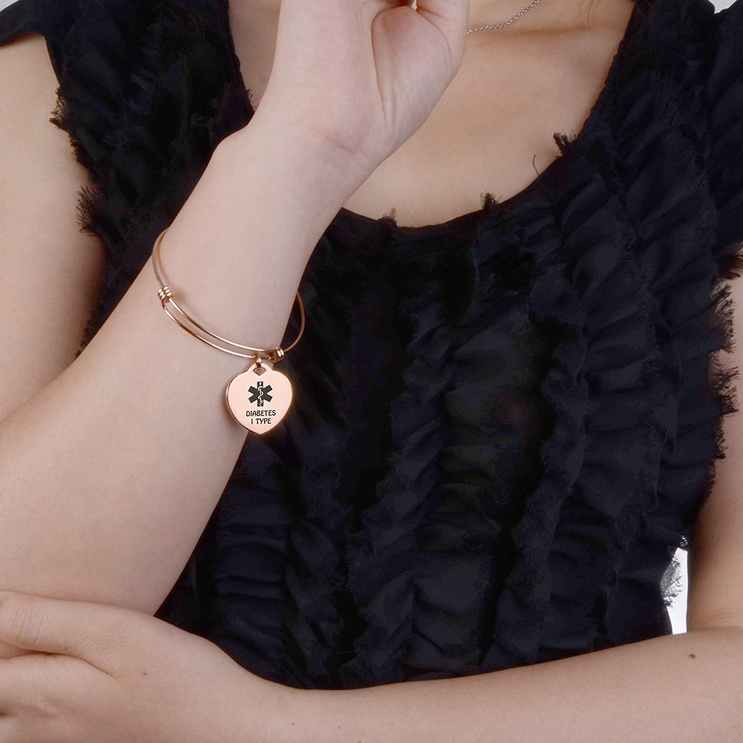 LinnaLove Fashion Stainless steel Expandable bangle medical alert id bracelet for women