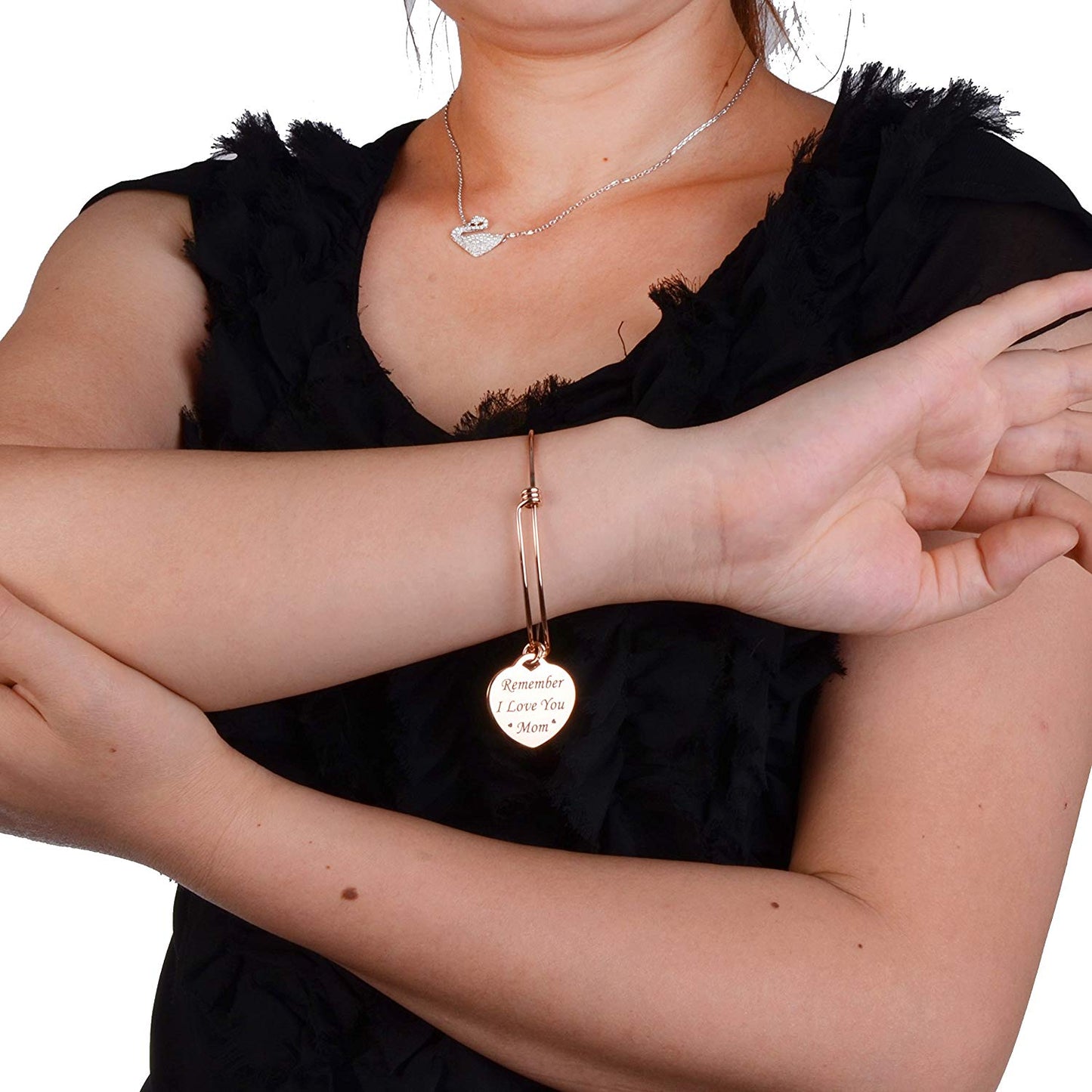 LinnaLove Remember I Love You Mom Rose Gold Inspirational Bangle Bracelet,Gift For Mom From Son/Daughter