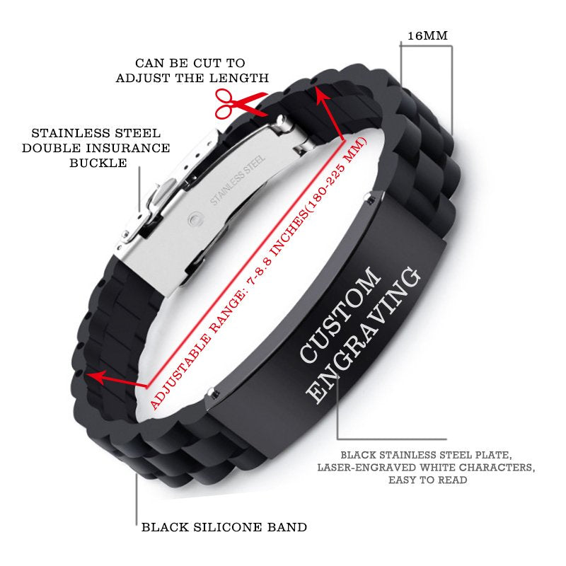 Personalized Black Silicone Medical Bracelets Adjustable Emergency Free Engraving Waterproof Medical ID Alert Bracelets for Men Women