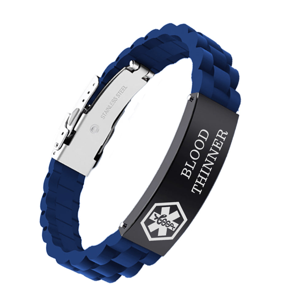 Adjustable Sport silicone medical alert bracelets for men & women for diabetes/blood thinner/allergy/asthma/epilepsy