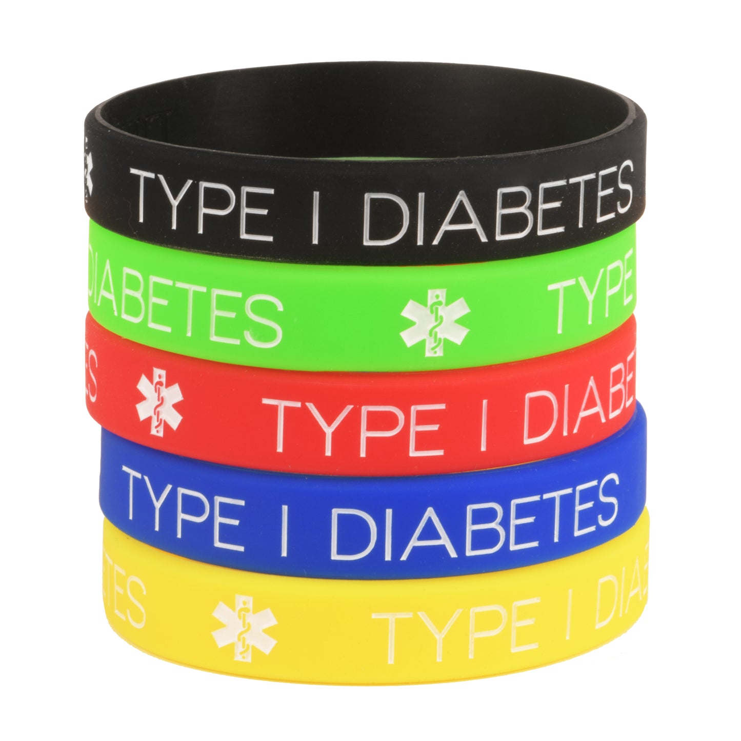 Type 1 Diabetes Bracelets Silicone Medical ID Wristbands (Pack of 5) One size for All