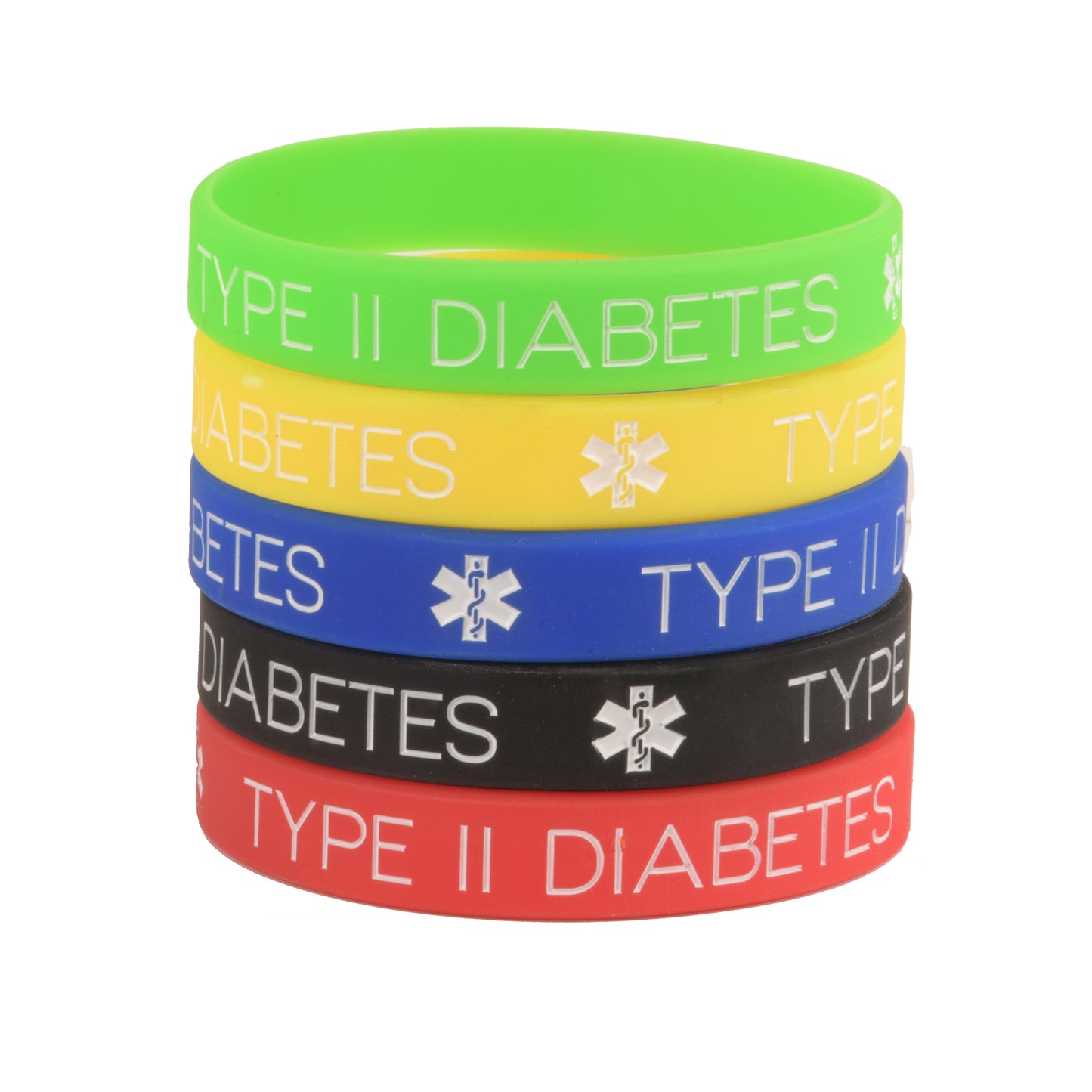 Type 2 Diabetes Bracelets Silicone Medical ID Wristbands (Pack of 5) One size for All