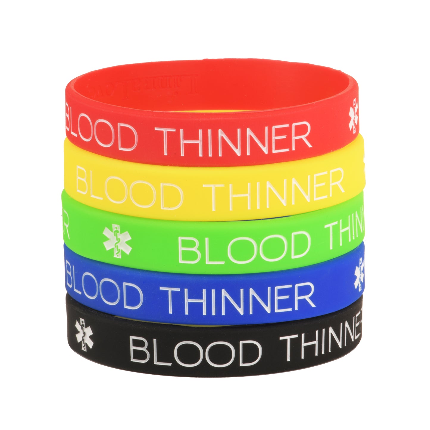 Blood Thinner Bracelets Silicone Medical Alert ID Wristbands (Pack of 5) One Size for All