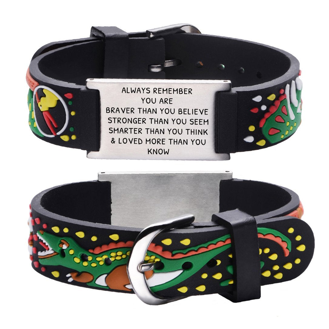 You are Braver Than You Believe Stronger Than You Seem and Smarter Than You Think Inspirational Bracelet for kids- JURASSIC