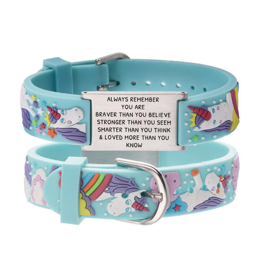 You are Braver Than You Believe Stronger Than You Seem and Smarter Than You Think Inspirational Bracelet for kids-Unicorn