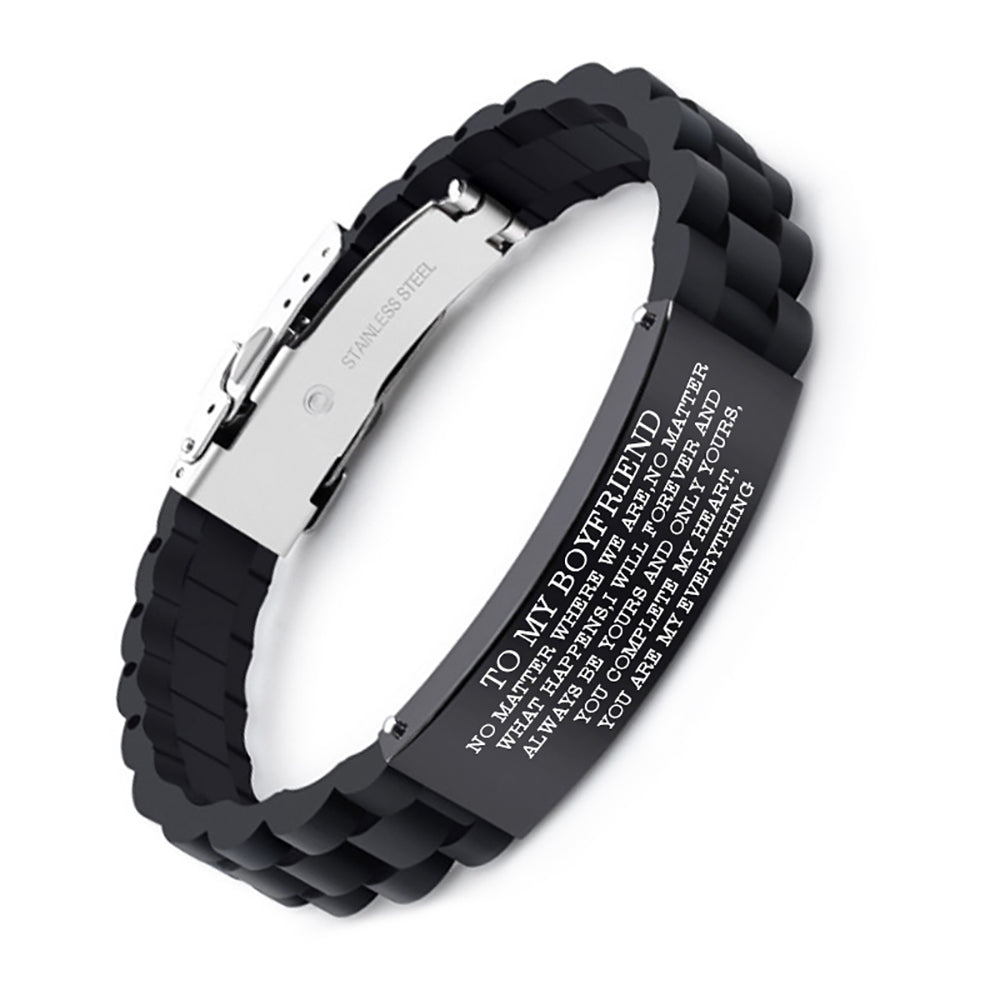 Black Silicone Bracelet to Husband,Boyfriend,son dad.Engraved Love Quote bracelets from Wife,Son,Dad&mom