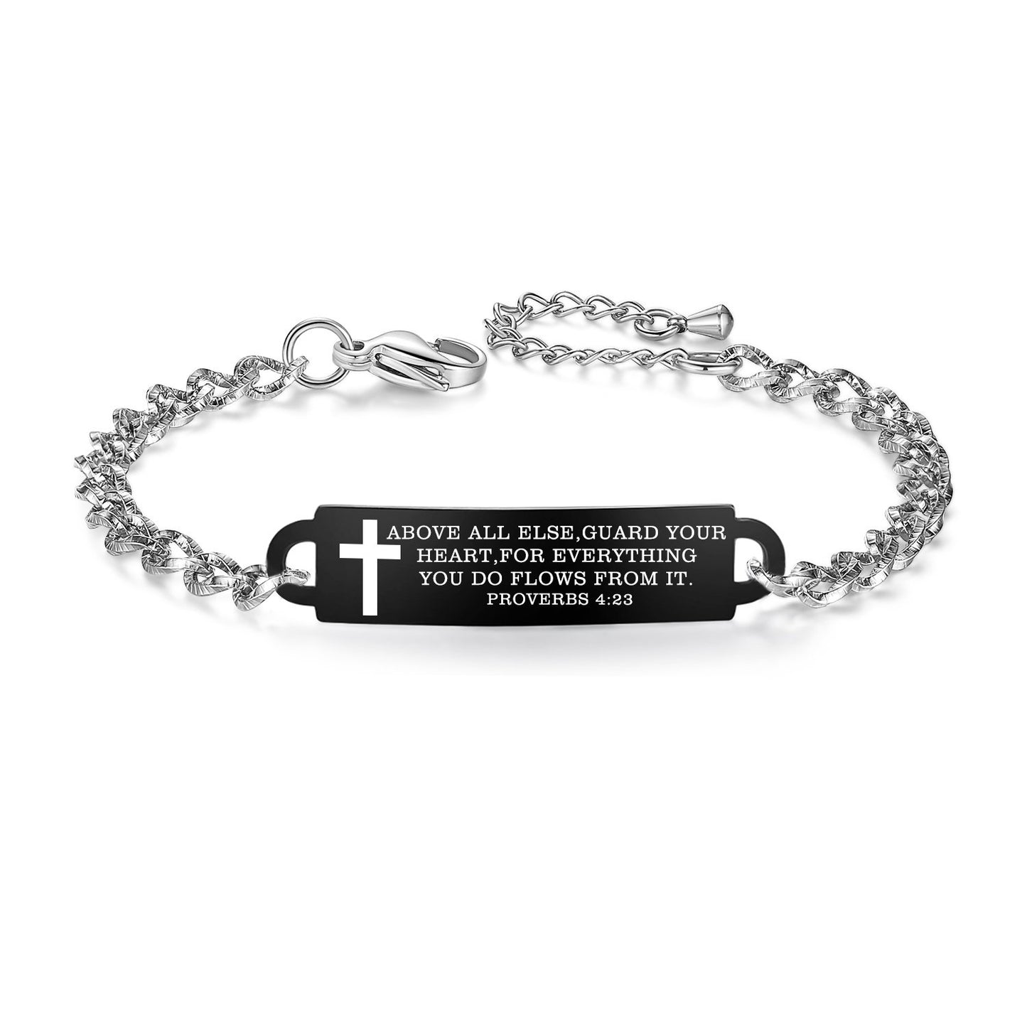 linnalove Bible Verse Bracelet Faith Christian Adjustable Stainless Steel Mantra Quotes Engraved Bracelet for Women, Christmas Gift Customized