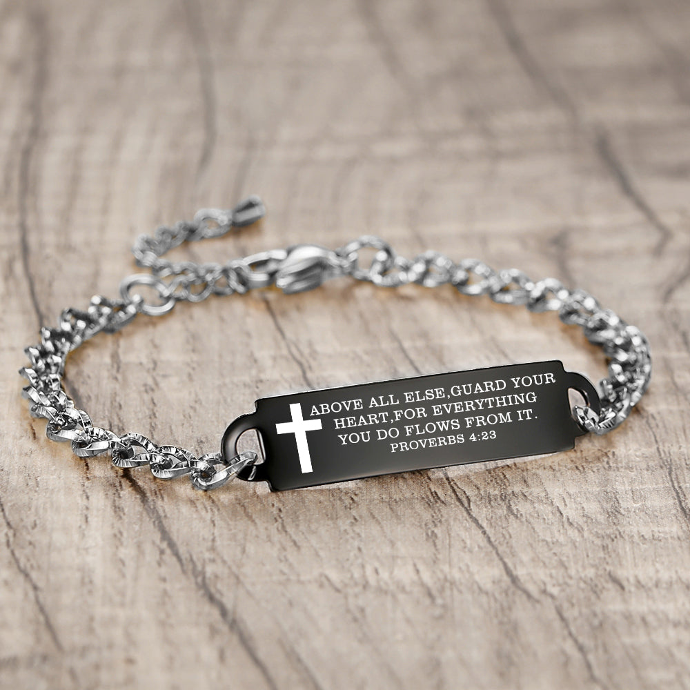 linnalove Bible Verse Bracelet Faith Christian Adjustable Stainless Steel Mantra Quotes Engraved Bracelet for Women, Christmas Gift Customized