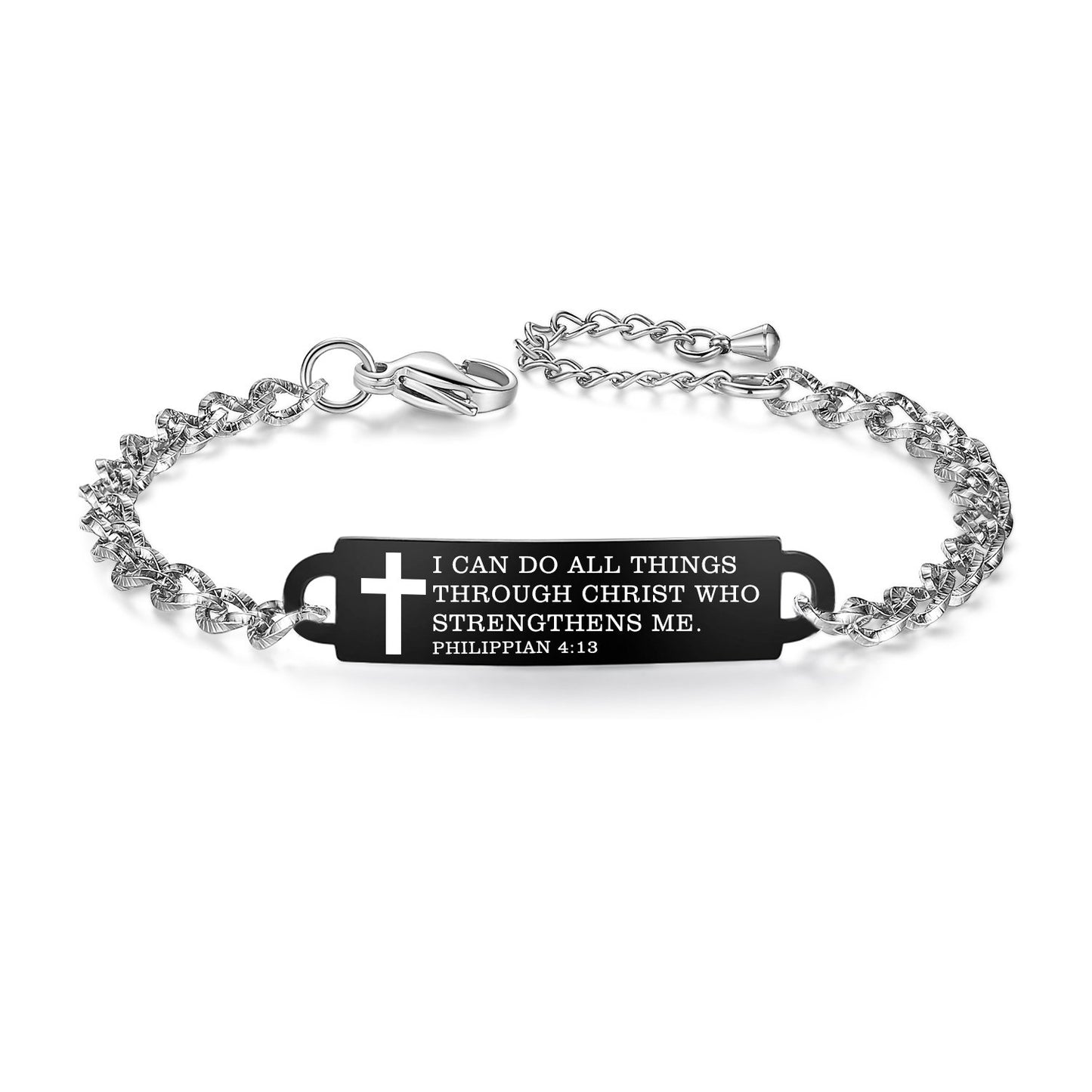 linnalove Bible Verse Bracelet Faith Christian Adjustable Stainless Steel Mantra Quotes Engraved Bracelet for Women, Christmas Gift Customized