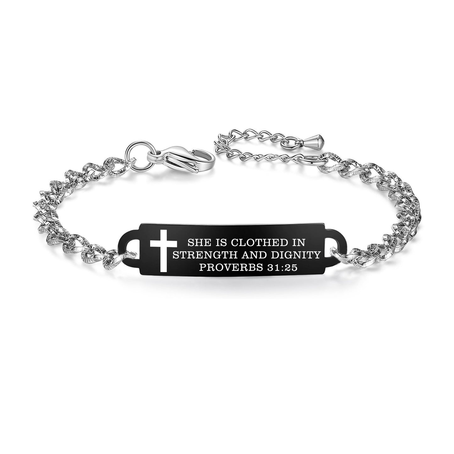 linnalove Bible Verse Bracelet Faith Christian Adjustable Stainless Steel Mantra Quotes Engraved Bracelet for Women, Christmas Gift Customized