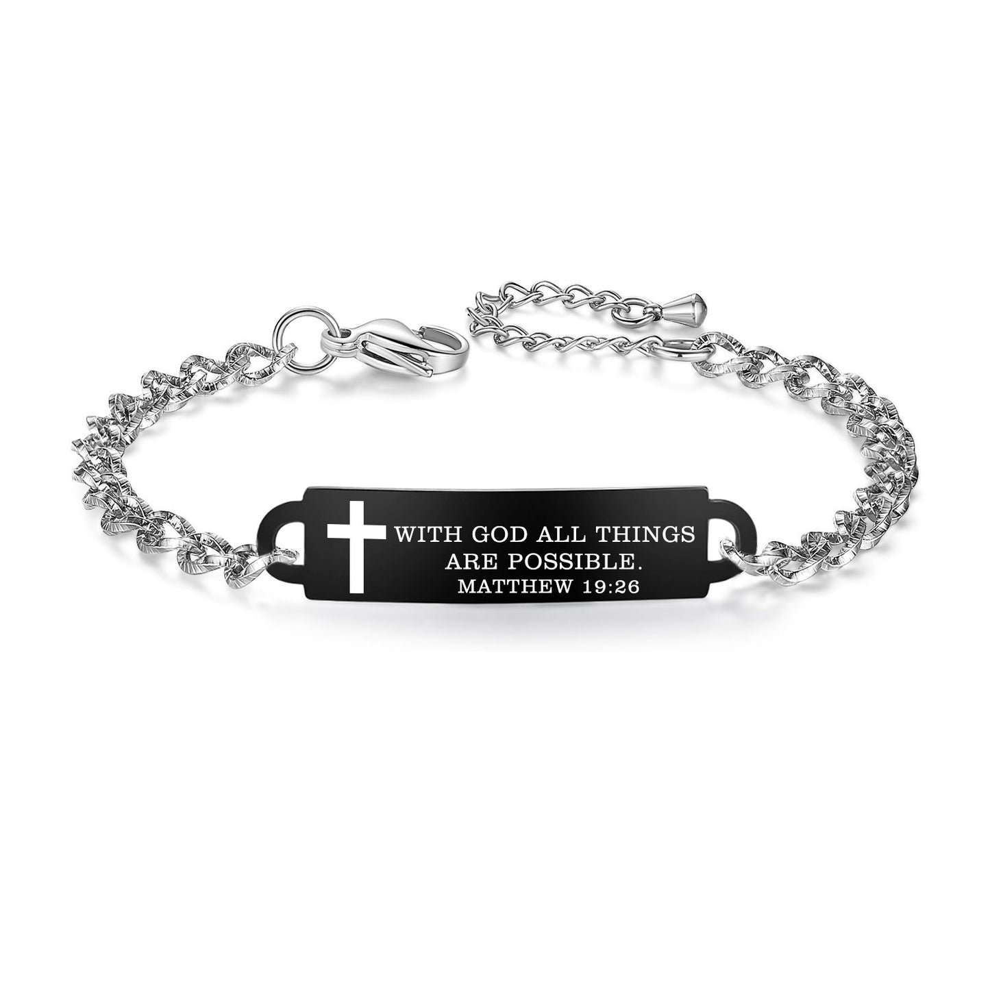 linnalove Bible Verse Bracelet Faith Christian Adjustable Stainless Steel Mantra Quotes Engraved Bracelet for Women, Christmas Gift Customized