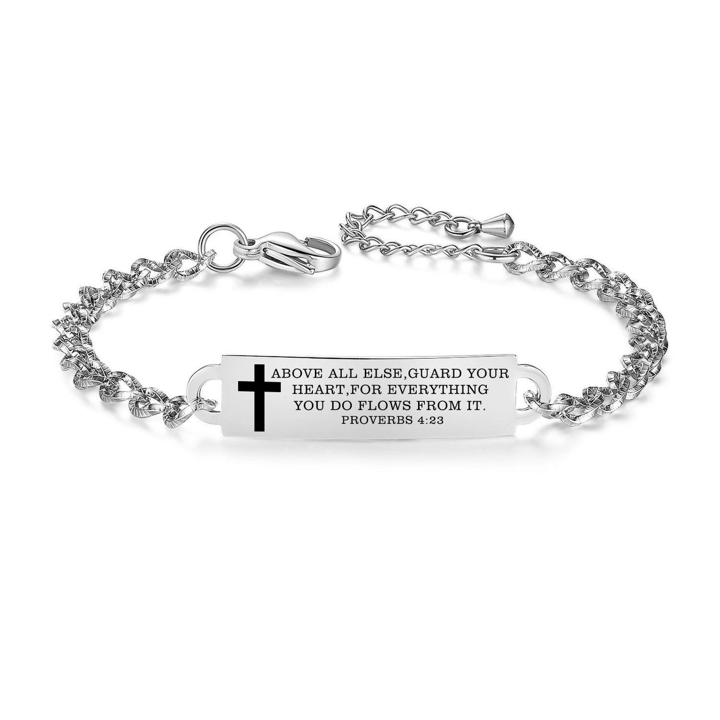 linnalove Bible Verse Bracelet Faith Christian Adjustable Stainless Steel Mantra Quotes Engraved Bracelet for Women, Christmas Gift Customized