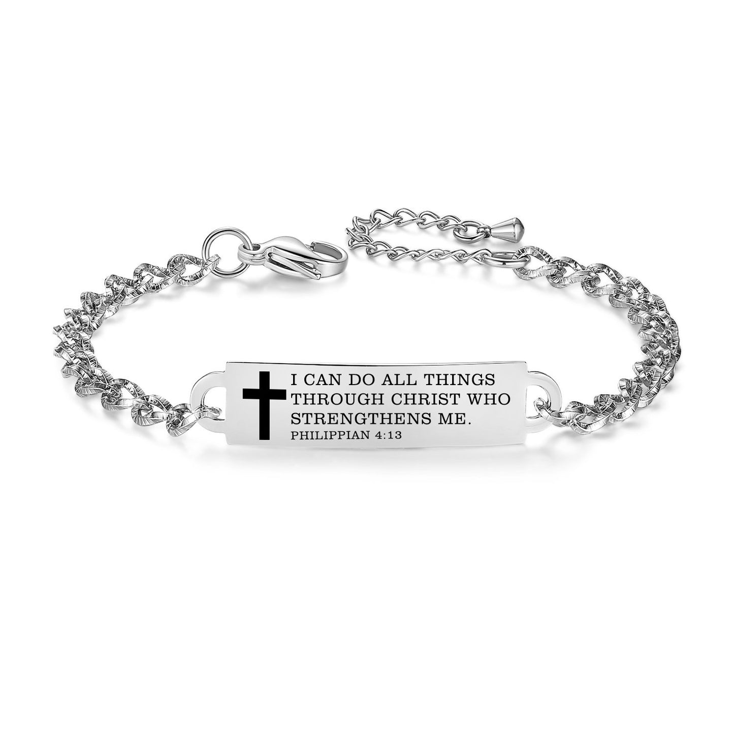 linnalove Bible Verse Bracelet Faith Christian Adjustable Stainless Steel Mantra Quotes Engraved Bracelet for Women, Christmas Gift Customized