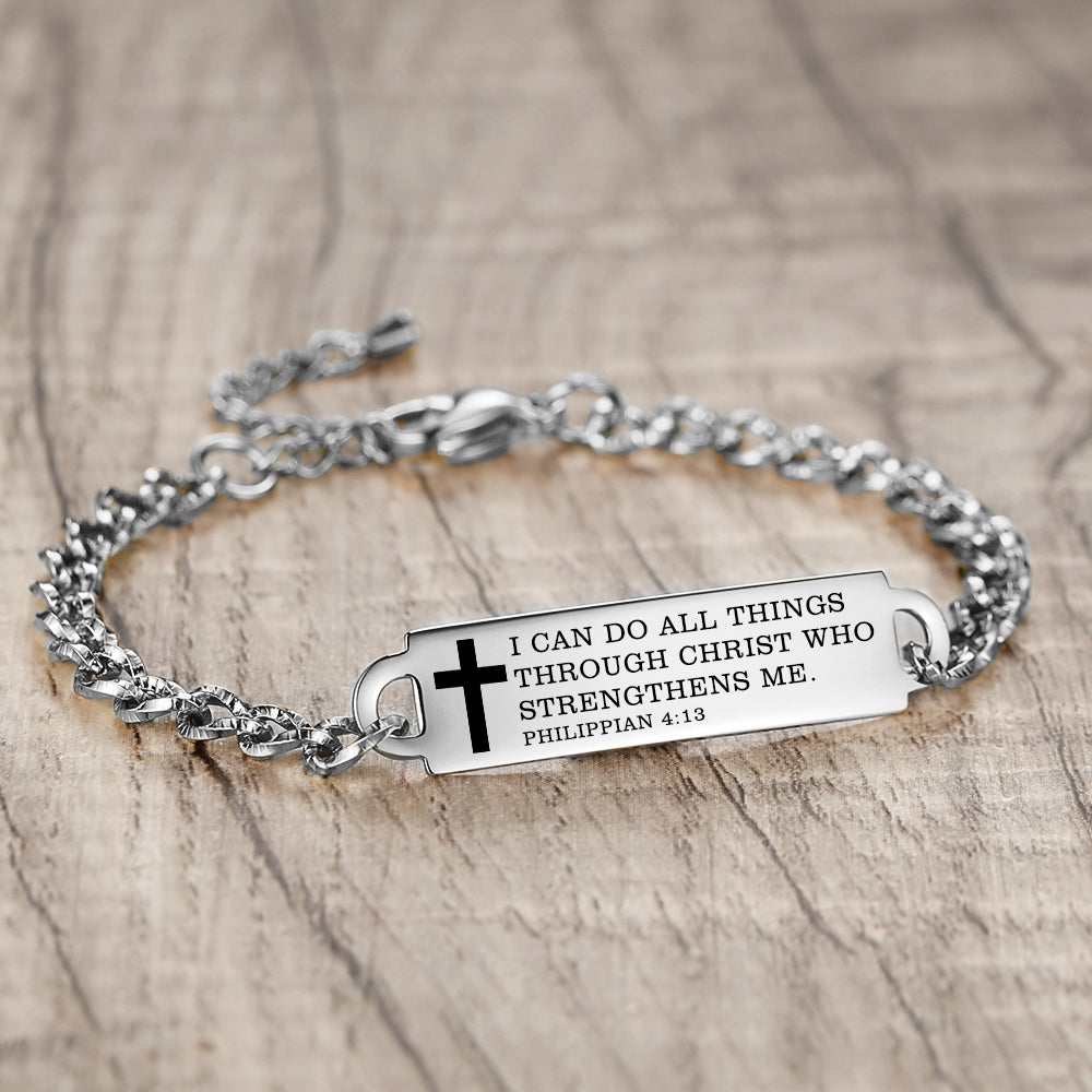 linnalove Bible Verse Bracelet Faith Christian Adjustable Stainless Steel Mantra Quotes Engraved Bracelet for Women, Christmas Gift Customized