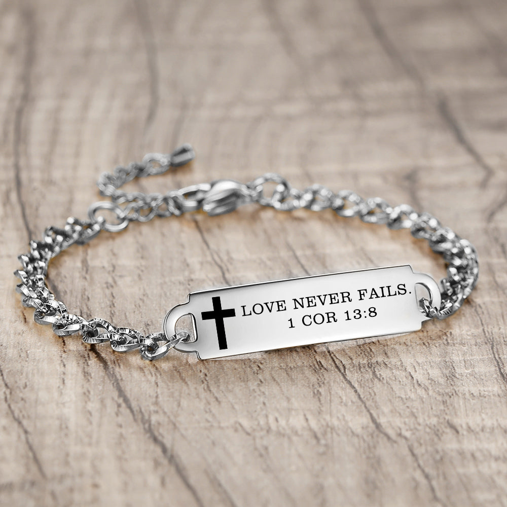 linnalove Bible Verse Bracelet Faith Christian Adjustable Stainless Steel Mantra Quotes Engraved Bracelet for Women, Christmas Gift Customized