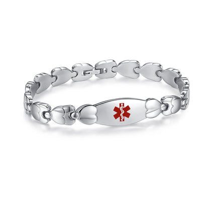 Lovely Fashion Medical alert bracelets with Free engraving Double Heart Medical id bracelet for women