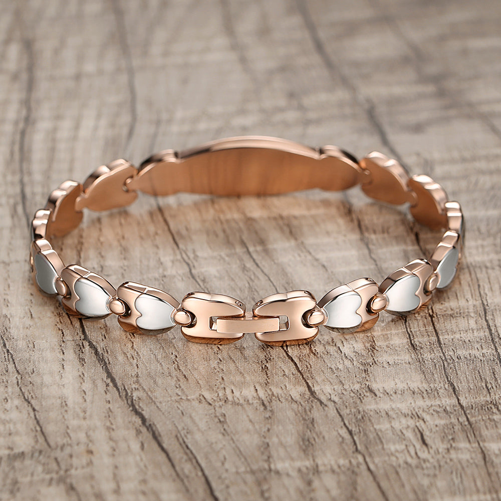 Free engraving Fashion Rose gold Double Heart Medical id bracelet for women