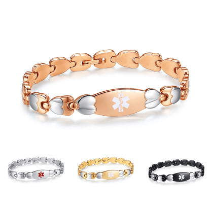 Lovely Fashion Medical alert bracelets with Free engraving Double Heart Medical id bracelet for women