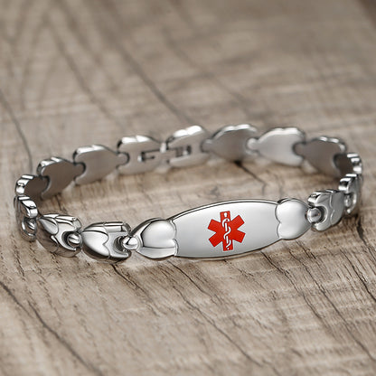 Lovely Fashion Medical alert bracelets with Free engraving Double Heart Medical id bracelet for women