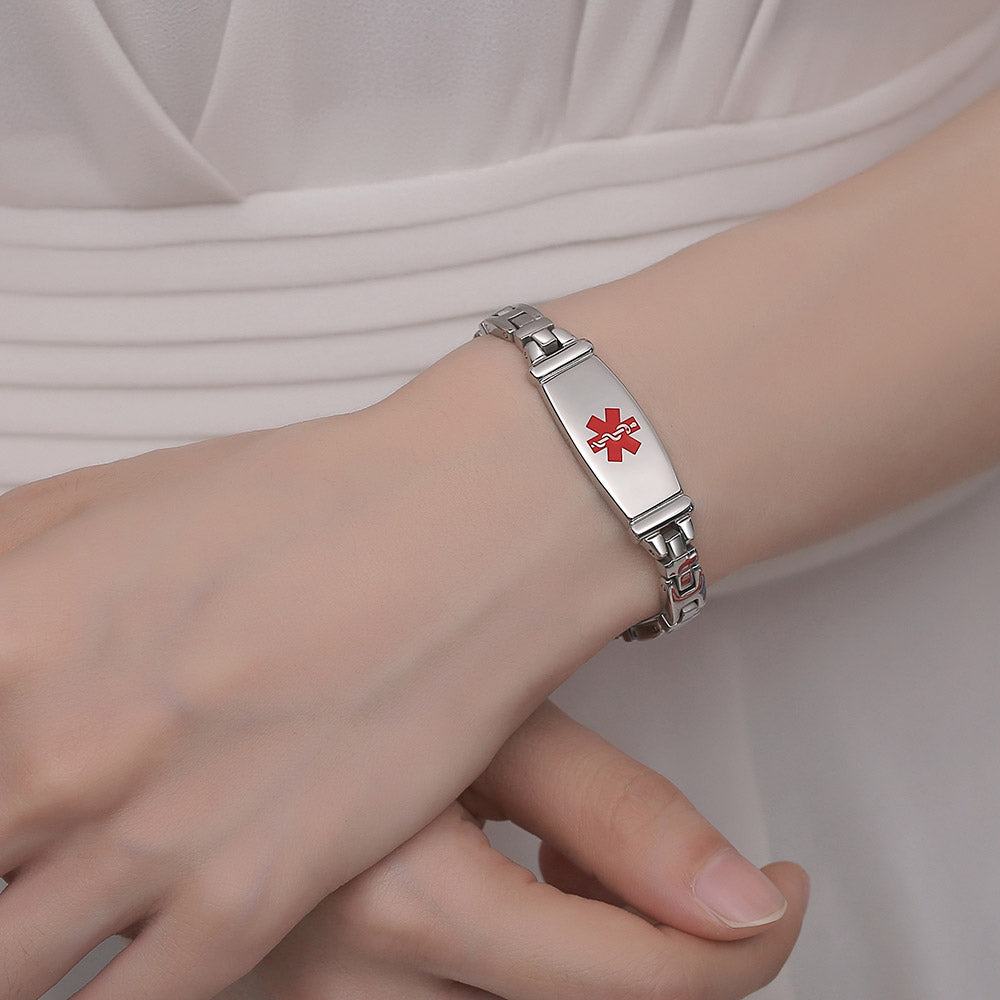 Fashion Lady Stainless steel Medical Alert id Bracelets with Free Engraving