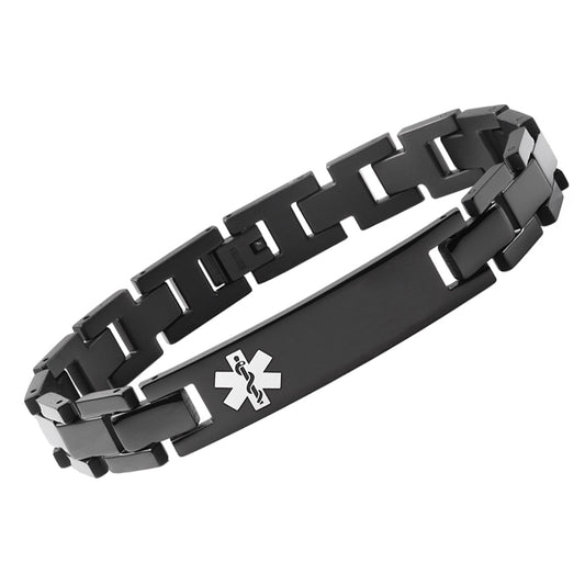 LinnaLove Onyx Solid titanium Medical id Bracelets for Men and Women with free engraving