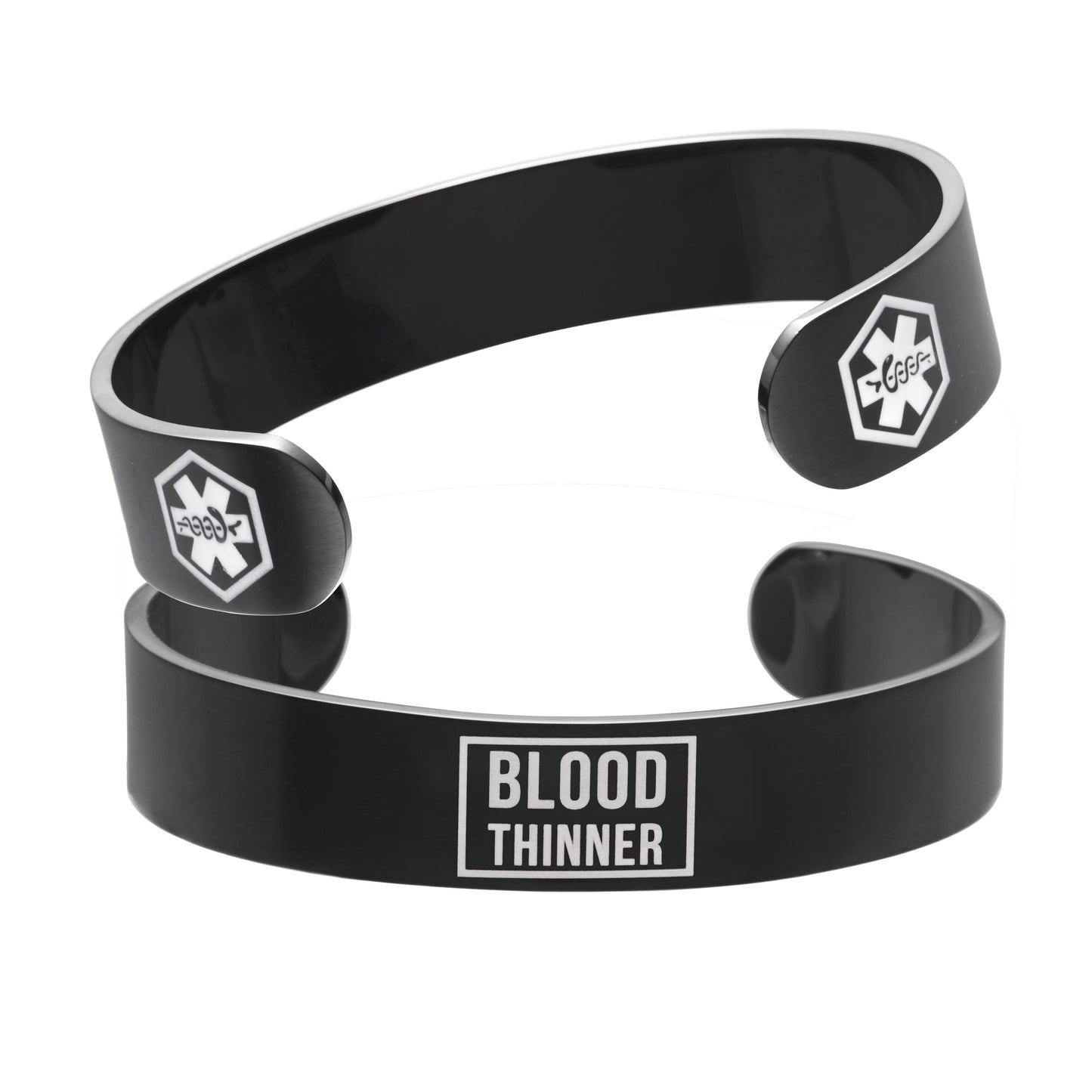 Black Medical Alert Cuff Bracelet-blood thinner