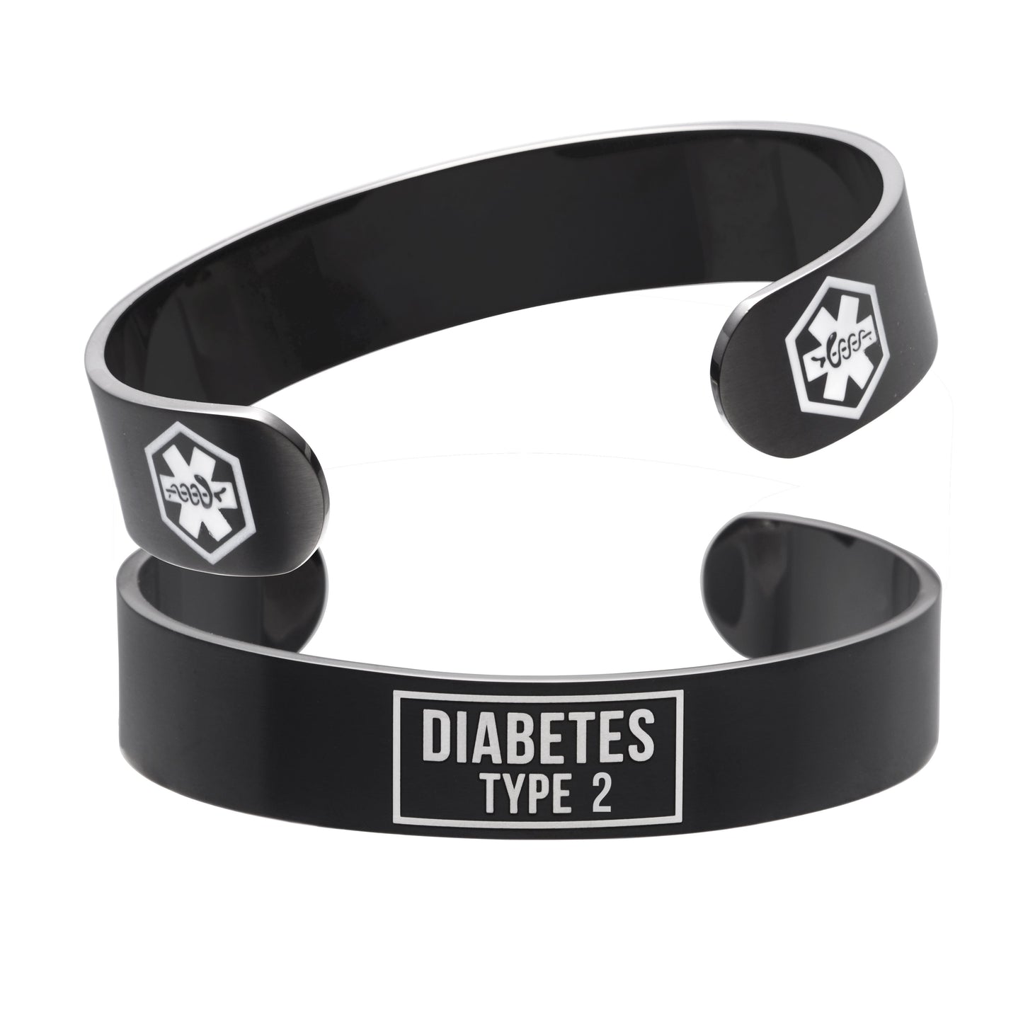 Black Medical Alert Cuff Bracelet-type 2 diabetes