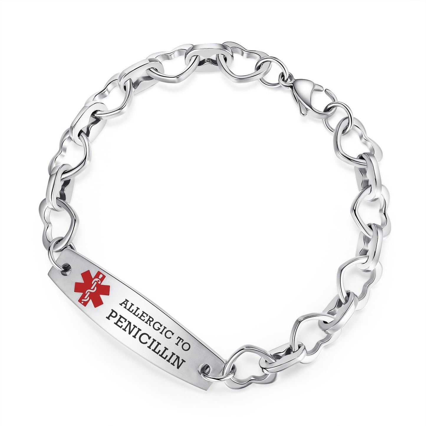 Heart Medical Alert Bracelets for Women Stainless Steel Heart Link Medical bracelets