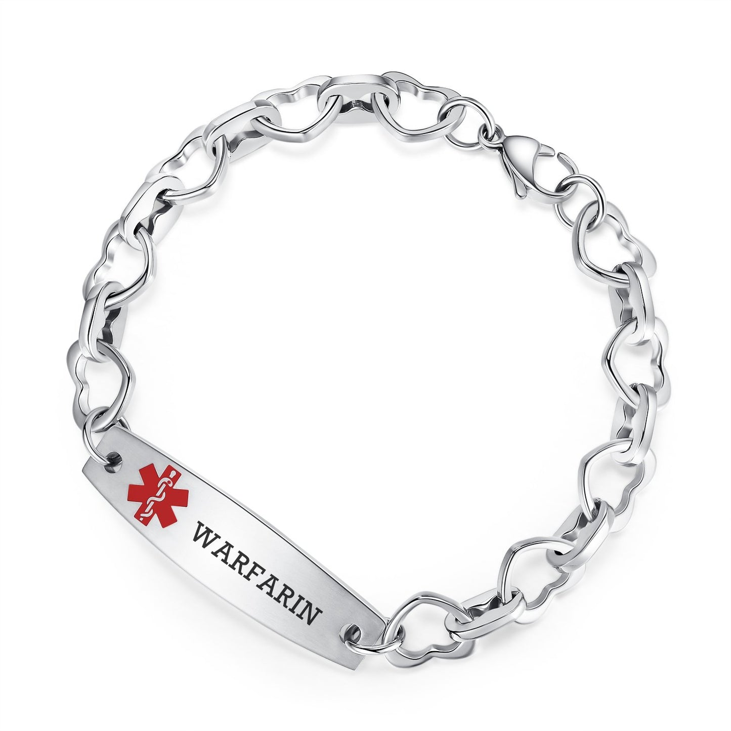 Heart Medical Alert Bracelets for Women Stainless Steel Heart Link Medical bracelets