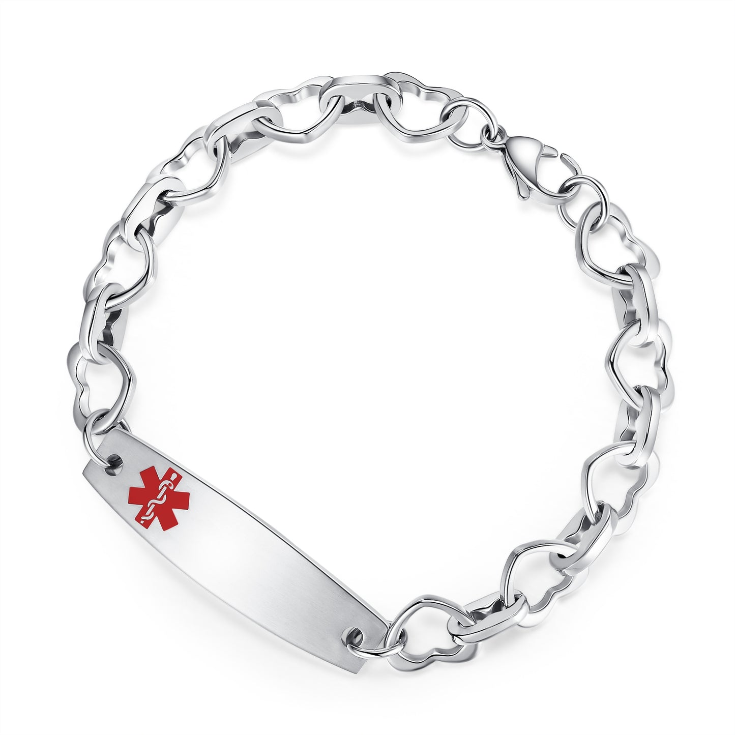 Heart Medical Alert Bracelets for Women Stainless Steel Heart Link Medical bracelets with Free custom engraving