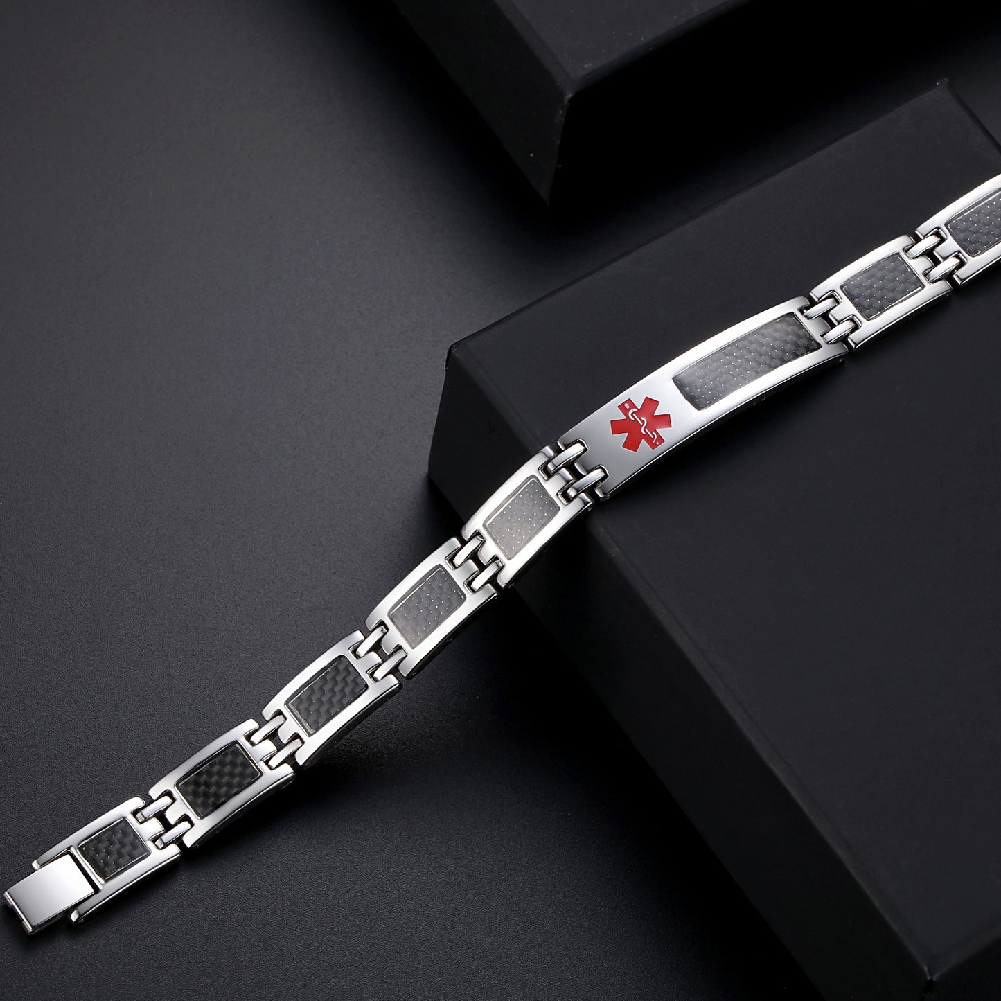 Fashion Black Carbon fiber Medical id bracelets for Men & Women-free engraving