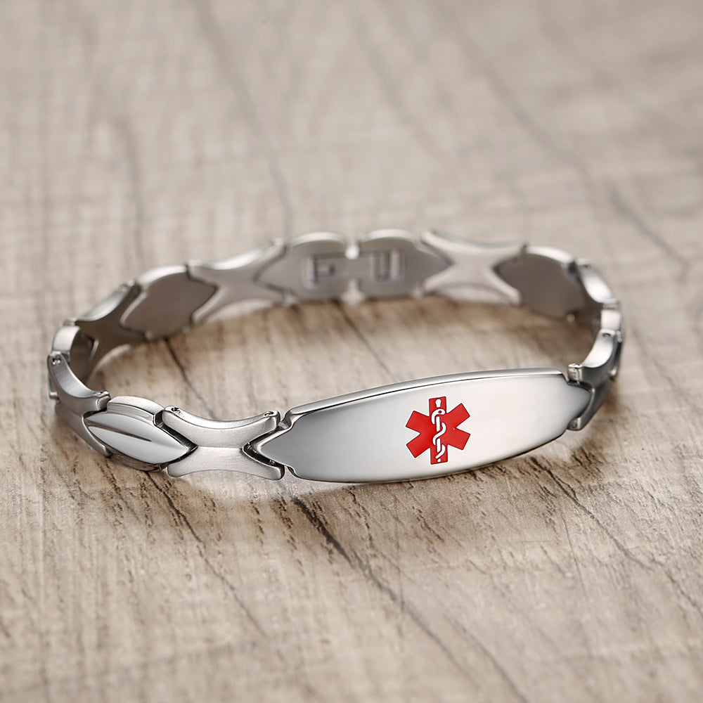 Stainless Steel Fashion Medical Id Bracelet For Women with pre-engraving medical conditions