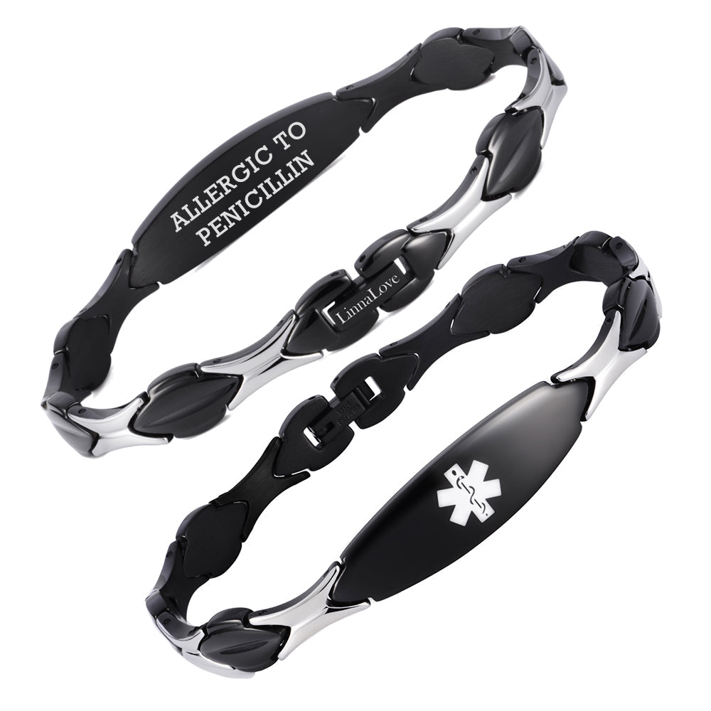 Stainless Steel Fashion Medical Id Bracelet For Women with pre-engraving medical conditions