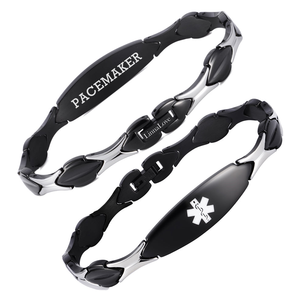 Stainless Steel Fashion Medical Id Bracelet For Women with pre-engraving medical conditions