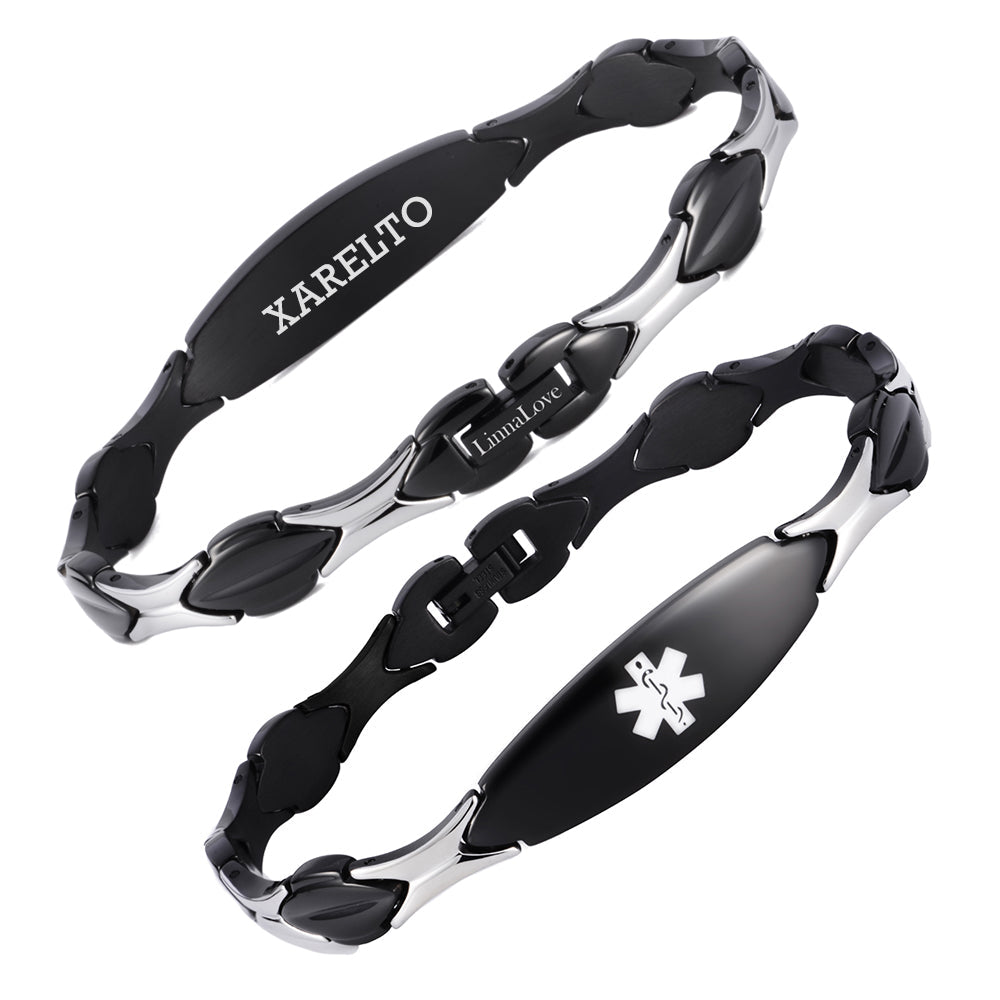 Stainless Steel Fashion Medical Id Bracelet For Women with pre-engraving medical conditions