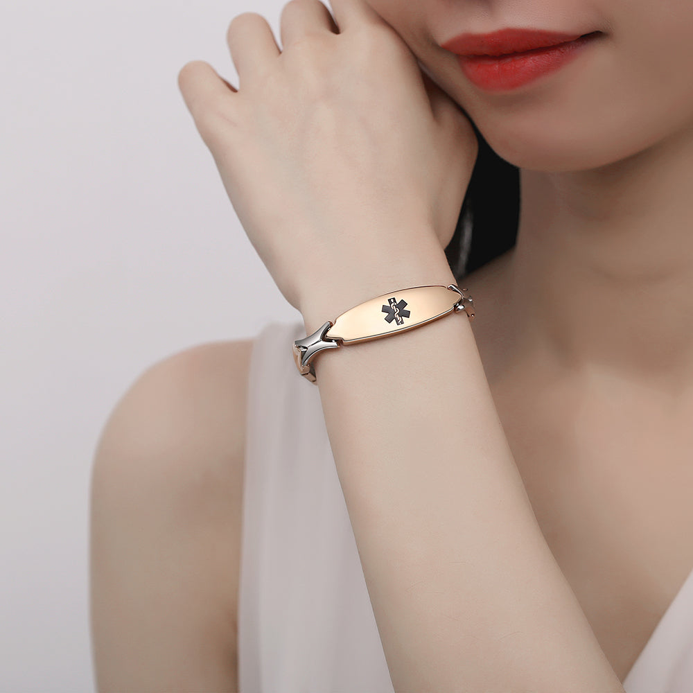 Fashion Free Engraving Stainless Steel Medical id Bracelet for Women