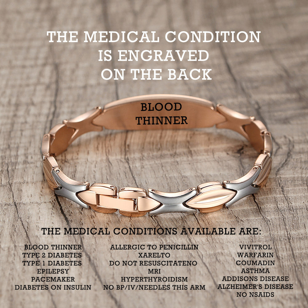 Stainless Steel Fashion Medical Id Bracelet For Women with pre-engraving medical conditions