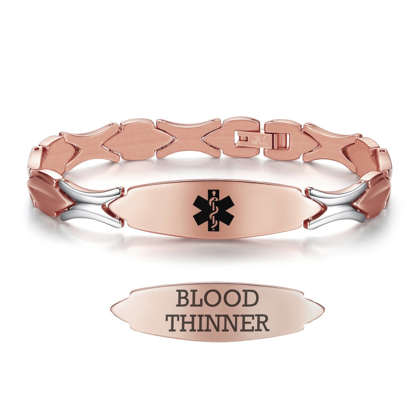 Stainless Steel Fashion Medical Id Bracelet For Women with pre-engraving medical conditions