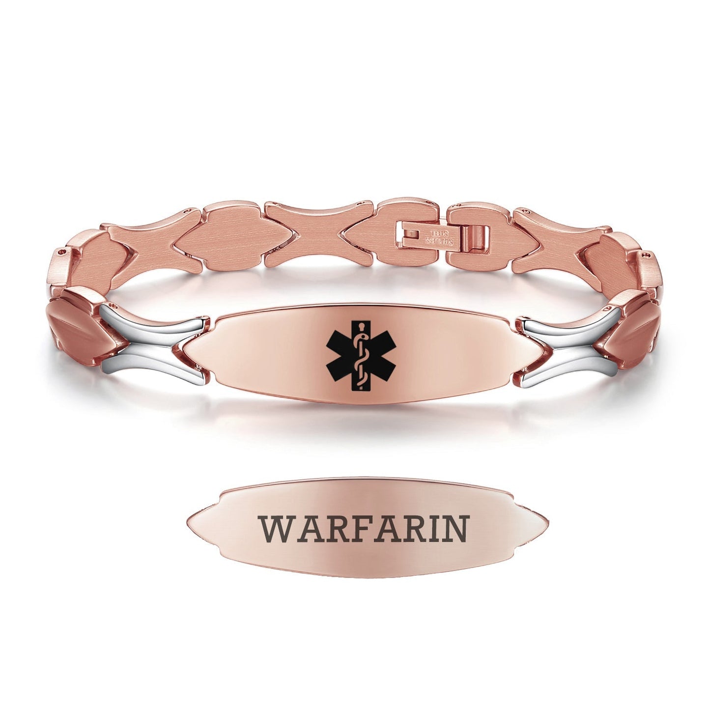 Stainless Steel Fashion Medical Id Bracelet For Women with pre-engraving medical conditions