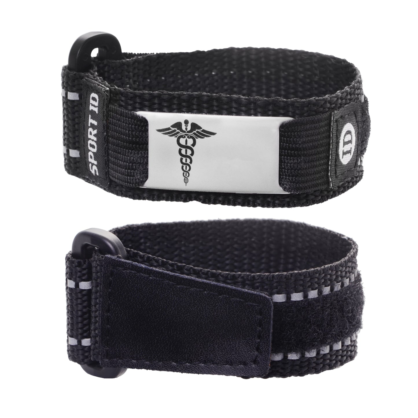 Sport Nylon Medical Alert Bracelets Stainless Steel id Plate with Reflective Strip Adjustable Lengths 6.5-7.5 inches