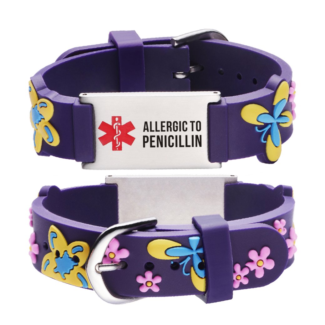 Allergic to Penicillin Bracelet for Girls-Purple butterfly