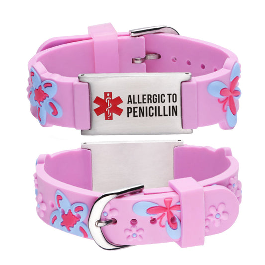 Allergic to Penicillin Bracelet for Girls-Pink butterfly