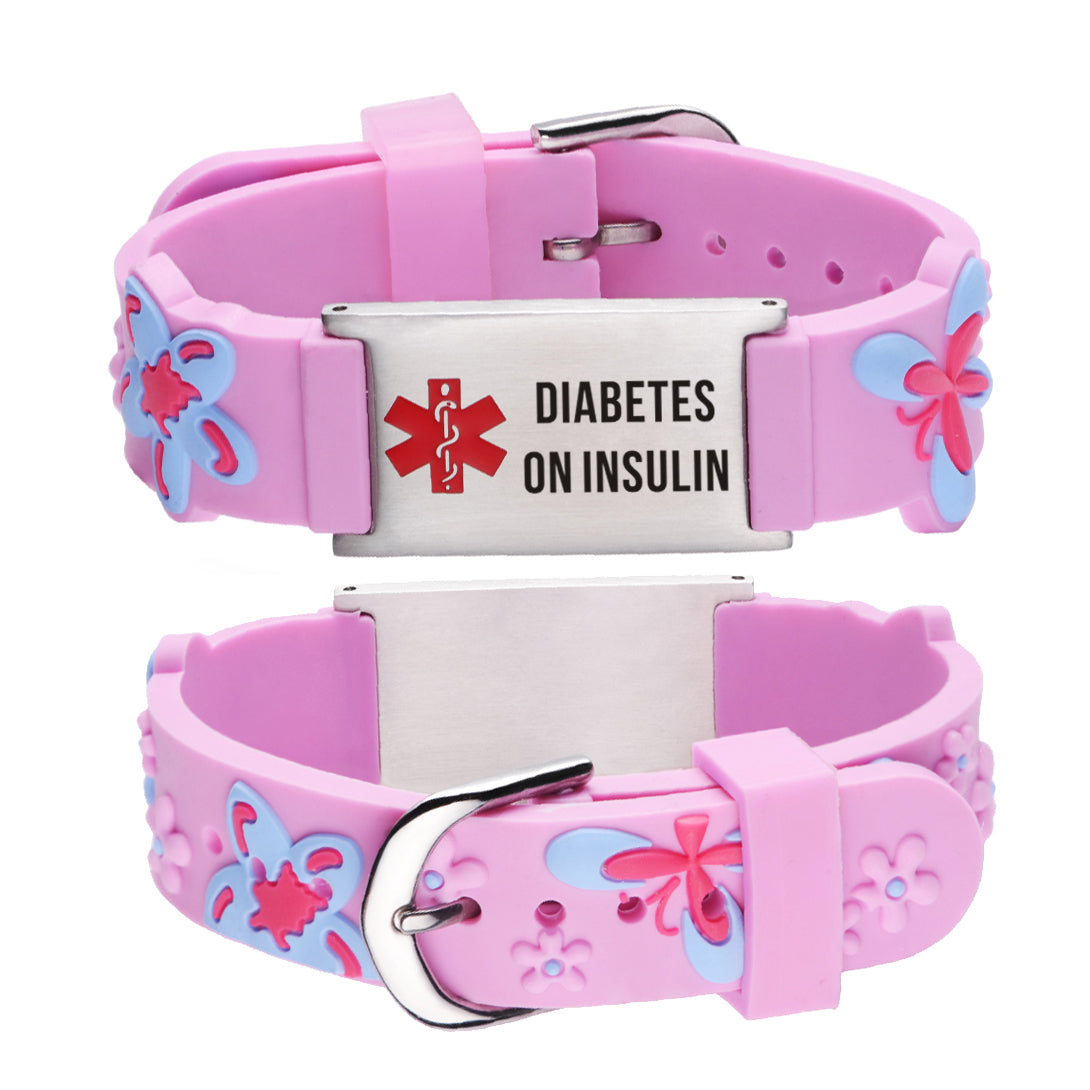 DIABETES Bracelet for Girls-Pink butterfly